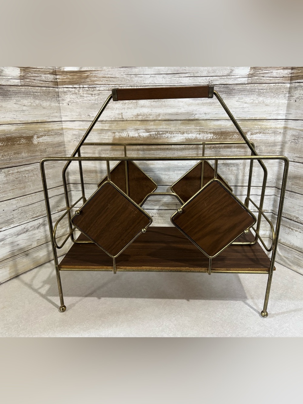 MCM wood and metal magazine rack